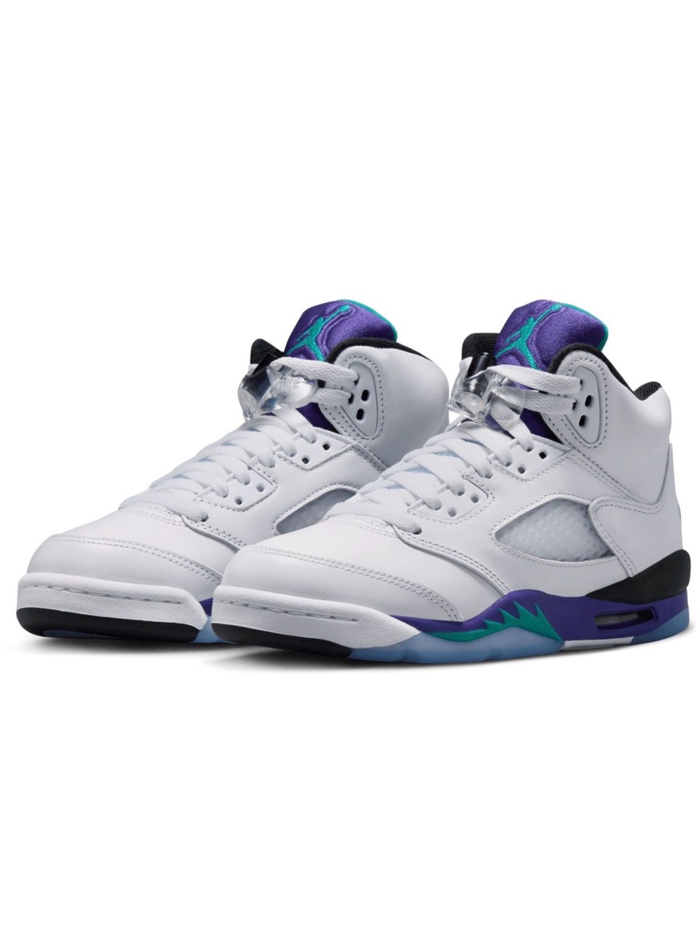 Air Jordan Kids Retro 5 OG White with Purple and teal
